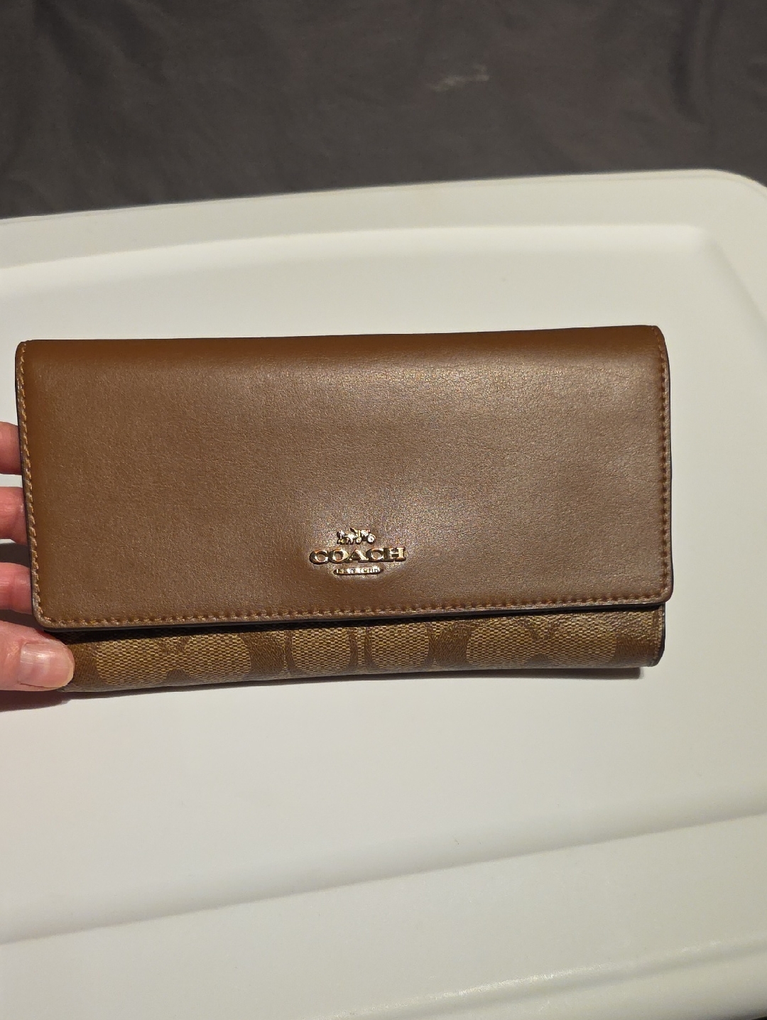 Coach Brown Leather & Signature Coated Canvas Continental Wallet